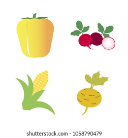 Vegetables icon set with 4 about turnip, capsicum, yellow, corn, bell pepper and radish