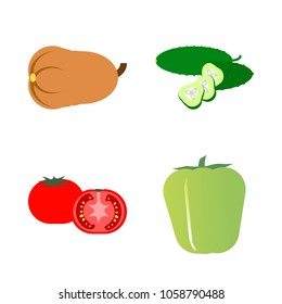 Vegetables icon set with 4 about bell pepper, muslim, cucumber, slices, pumpkin and slice