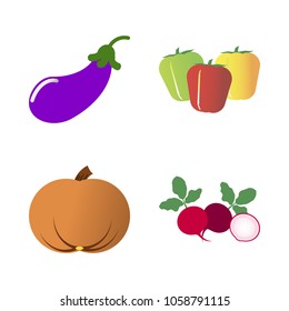 Vegetables icon set with 4 about gourd, yellow, bell peppers, green, red and pumpkin