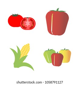 Vegetables icon set with 4 about tomato, red, green, capsicum, yellow and bell pepper