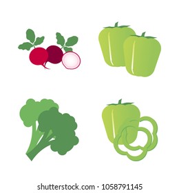 Vegetables icon set with 4 about bell pepper, pepper, green, two, slices and broccoli