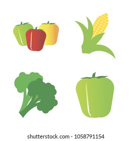 Vegetables icon set with 4 about bell pepper, corn, red, yellow, green and broccoli