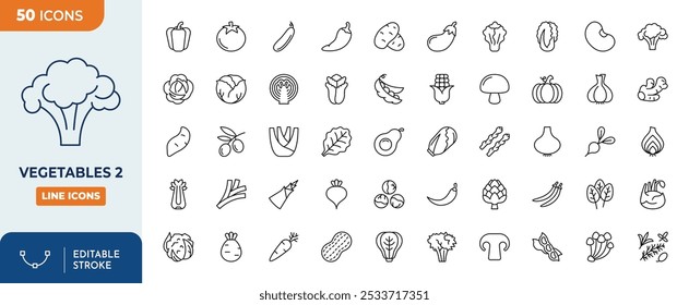 Vegetables icon set. Containing tomato, mushroom, carrot, corn, eggplant, beetroot, potato, lettuce and more icons.