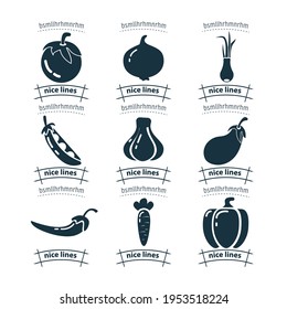 Gemüsesymbol mit Gurken, Knoblauch, Auberginen, grünen Erbsen, Glockenpfeffer, Chilischoten, Zwiebeln, Tomate