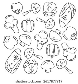 vegetables icon set with doodle line style
