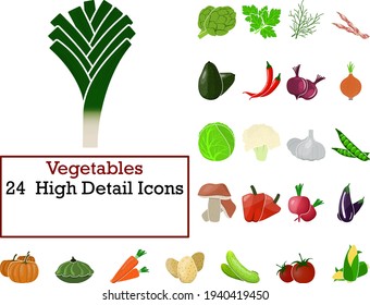 Vegetables Icon Set. Flat Design. Fully editable vector illustration. Text expanded.