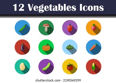 Vegetables Icon Set. Flat Design With Long Shadow. Vector illustration.