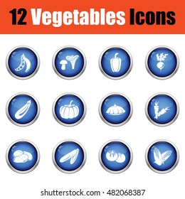 Vegetables icon set.  Glossy button design. Vector illustration.
