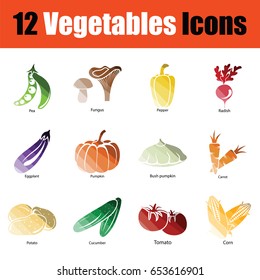 Vegetables icon set. Gradient color design. Vector illustration.