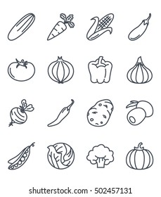 vegetables icon set outlined food