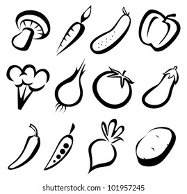 vegetables icon set sketch in black lines