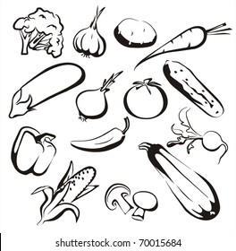 vegetables icon set  sketch in black lines