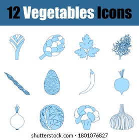 Vegetables Icon Set. Thin Line With Blue Fill Design. Vector Illustration.