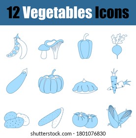 Vegetables Icon Set. Thin Line With Blue Fill Design. Vector Illustration.