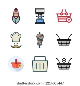 vegetables icon set. vector set about kebab, chef, shopping basket and chestnut icon icons set.