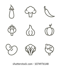 Vegetables icon set. Vector Line Icons.