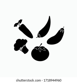 Iconos de verduras como garbanzos, chile, berenjenas, tomates y brócoli.