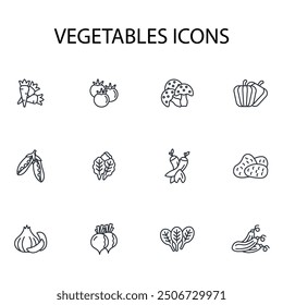 Vegetables icon set.vector.Editable stroke.linear style sign for use web design,logo.Symbol illustration.