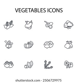 Vegetables icon set.vector.Editable stroke.linear style sign for use web design,logo.Symbol illustration.