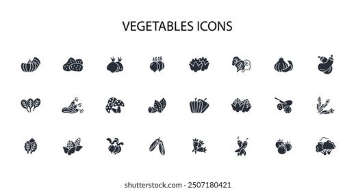 Vegetables icon set.vector.Editable stroke.linear style sign for use web design,logo.Symbol illustration.