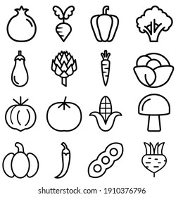 Conjunto de vectores de iconos de verduras. colección de señas de ilustraciones de vegetarianismo. símbolo de jardín.