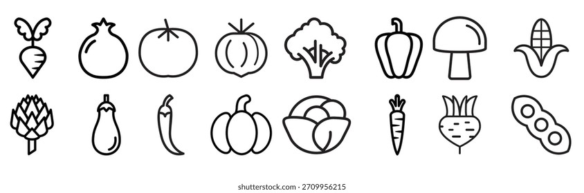 Gemüse-Symbol, Vektorgrafik-Set Vegetarier-Illustrationszeichen