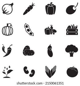 Iconos de verduras. Diseño plano negro. Ilustración vectorial.