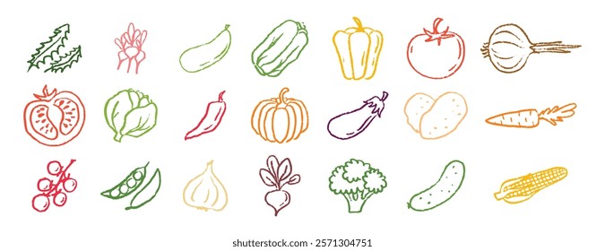 Vegetables icons chalk hand drawn doodle set. Drawing crayon vegetables . Vector illustration