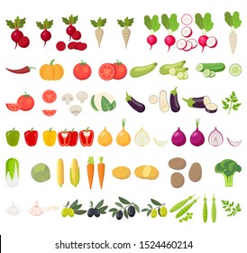 Vegetables icons. Collection farm product isolated on white background. Vector illustration. Eps 10.