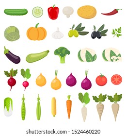 Vegetables icons. Collection farm product isolated on white background. Vector illustration. Eps 10.