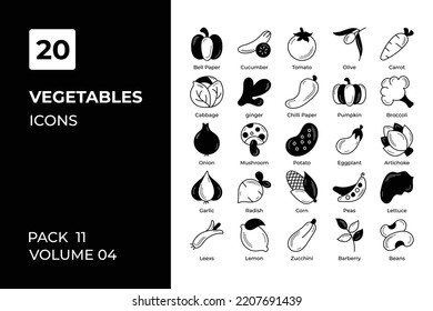 Vegetables icons collection. Set vector line with elements for mobile concepts and web apps. Collection modern icons.