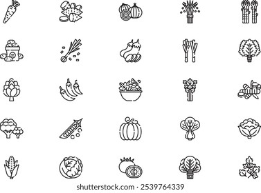 Vegetables icons collection is a vector illustration with editable stroke.