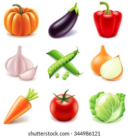 Vegetables Icons Detailed Photo Realistic Vector Set