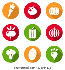 Vegetables icons flat set isolated on white background vector illustration