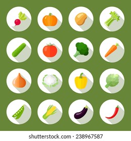 Vegetables icons flat set with radish pumpkin potato celery isolated vector illustration