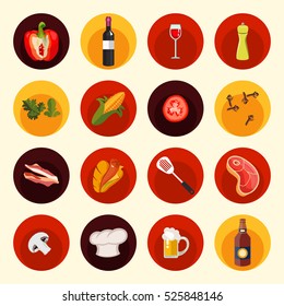Vegetables icons flat set with radish pumpkin potato celery isolated vector illustration