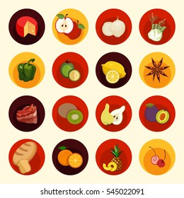 Vegetables icons flat set with radish pumpkin potato celery 