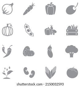 Vegetables Icons. Gray Flat Design. Vector Illustration.
