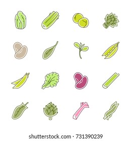 Vegetables icons - Lettuce, spinach, pea and beans