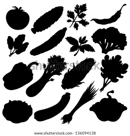 Vegetables icons set black silhouette isolated on a white background. Abstract design logo. Logotype art - vector