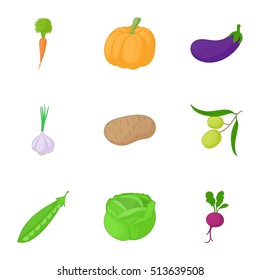 Vegetables icons set. Cartoon illustration of 9 vegetables vector icons for web