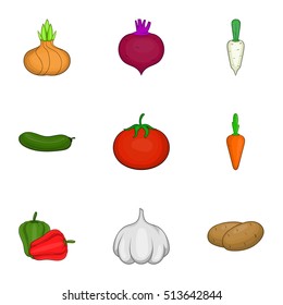 Vegetables icons set. Cartoon illustration of 9 vegetables vector icons for web