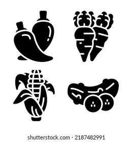 vegetables icons set = chilli, carrot, corn, cucumber. Perfect for website mobile app, app icons, presentation, illustration and any other projects