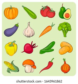 Vegetables icons set. Vegetables  collection. Flat vector vegetables. 