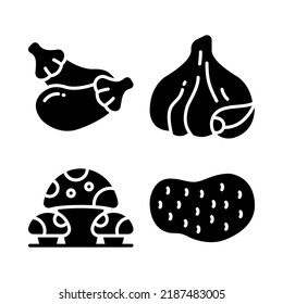 vegetables icons set = eggplant, garlic, mushroom, potato. Perfect for website mobile app, app icons, presentation, illustration and any other projects