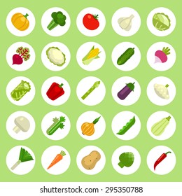 Vegetables Icons set on flat style White Background