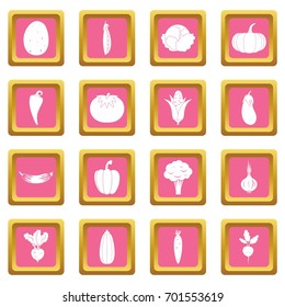 Vegetables icons set in pink color isolated vector illustration for web and any design