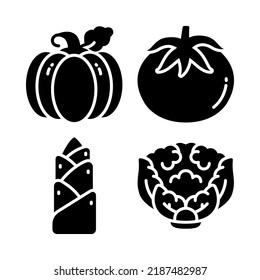 vegetables icons set = pumpkin, tomato, bamboo shoots, cauliflower. Perfect for website mobile app, app icons, presentation, illustration and any other projects
