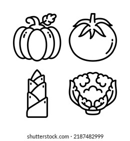 vegetables icons set = pumpkin, tomato, bamboo shoots, cauliflower. Perfect for website mobile app, app icons, presentation, illustration and any other projects