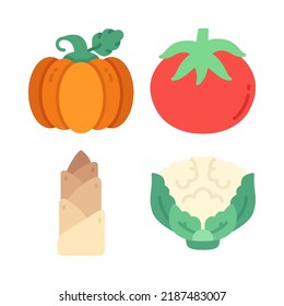 vegetables icons set = pumpkin, tomato, bamboo shoots, cauliflower. Perfect for website mobile app, app icons, presentation, illustration and any other projects